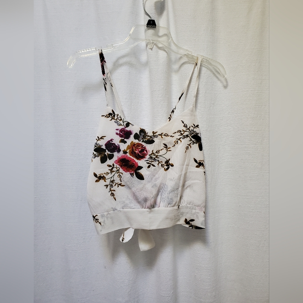 White and Floral Cropped Blouse Bow Rose
